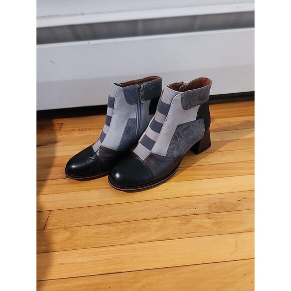 L’Artiste by Spring Step Copine Leather Suede Ankle Booties Size 8 Patchwork - Picture 1 of 8